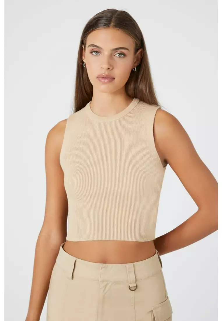 Knit halter top with contrast thread · Sand Brown · Dressy