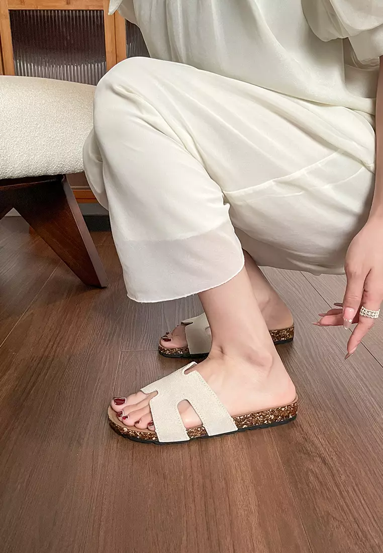 Faux Cow Suede Strap Slippers WW824-1