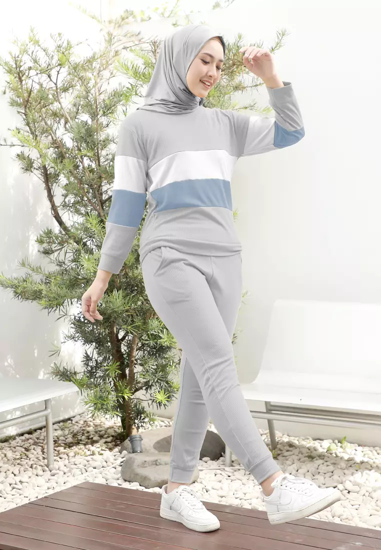 Training Set Olahraga Wanita Aestra Knit Palet Color - Silver Blue