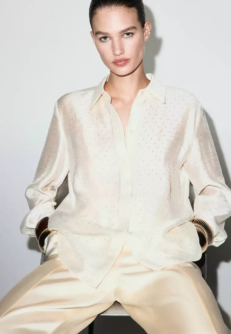 Satin Shirt with Rhinestones