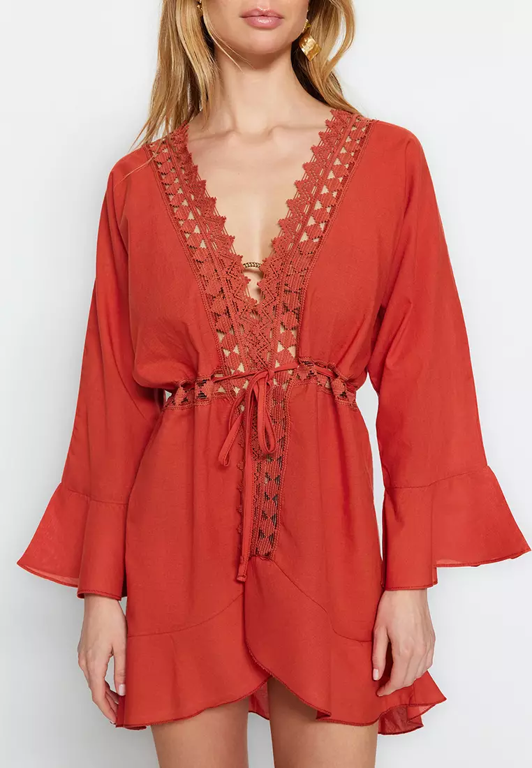Red lace kimono shop cardigan