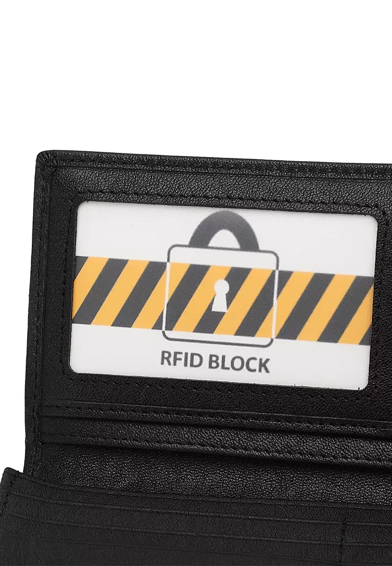 Men's Genuine Leather RFID Blocking Fortune Long Wallet - Black