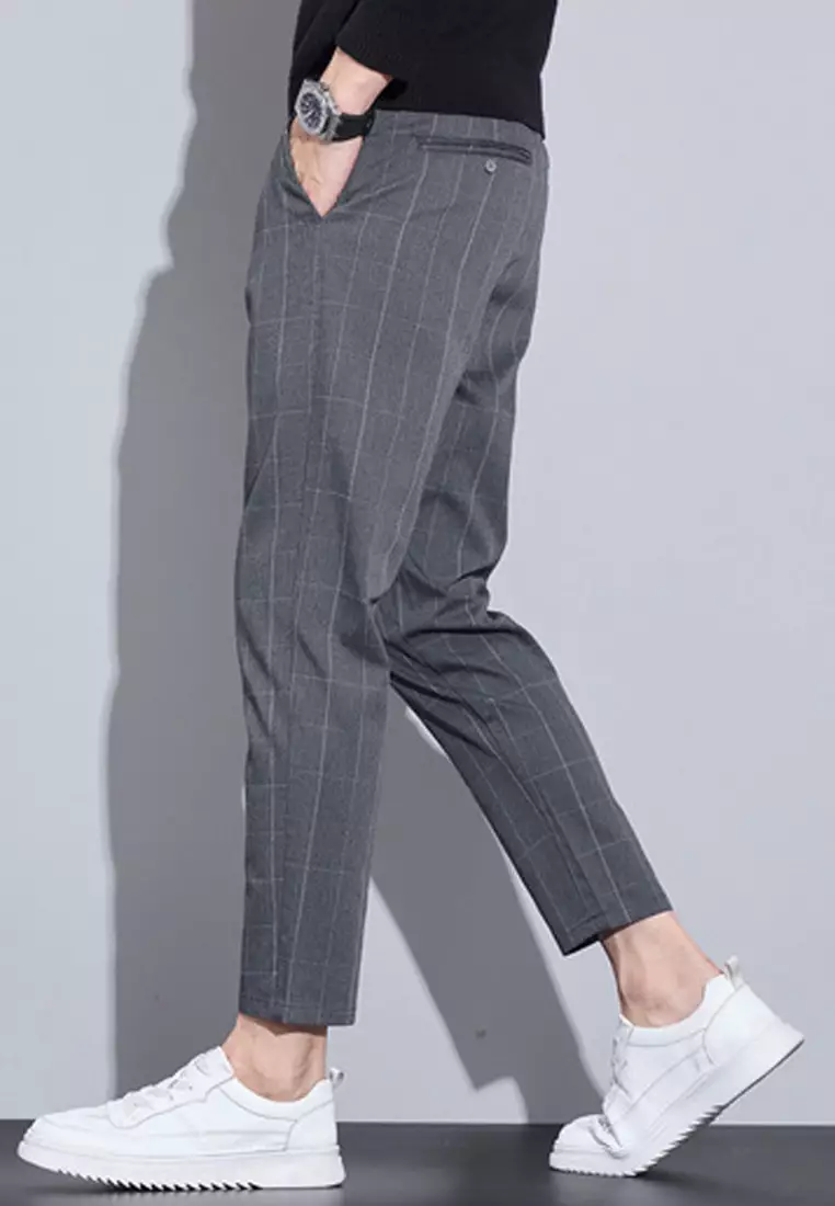Man's Checked Slim Ankle Suit Pants