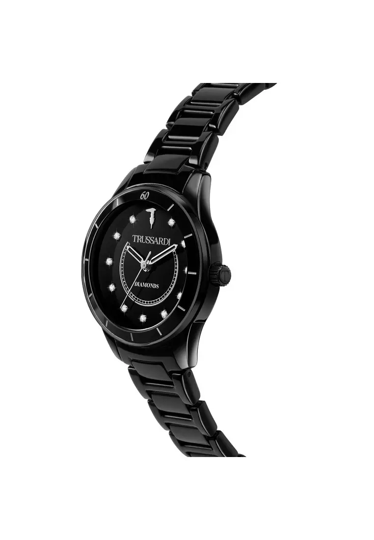 【2 Years Warranty】Trussardi T-Sky 30mm Black Dial Ladies Quartz Watch R2453151501