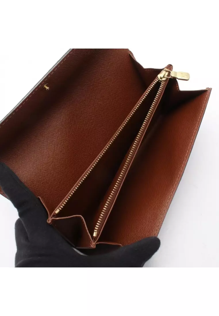Pre-Loved Louis Vuitton pochette Porte-Monnaie Credit monogram Bi-fold Long Wallet PVC leather Brown