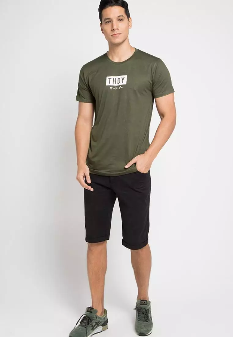 MTE42F Kaos Pria Simple Jepang Thdy Kith Katakana Ga T-shirt Olive