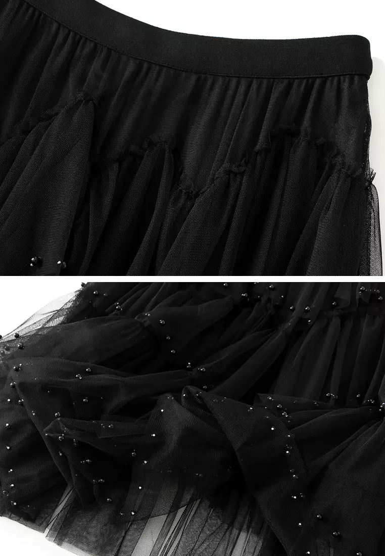 Heavily Embellished Tulle Tiered Skirt AF1220
