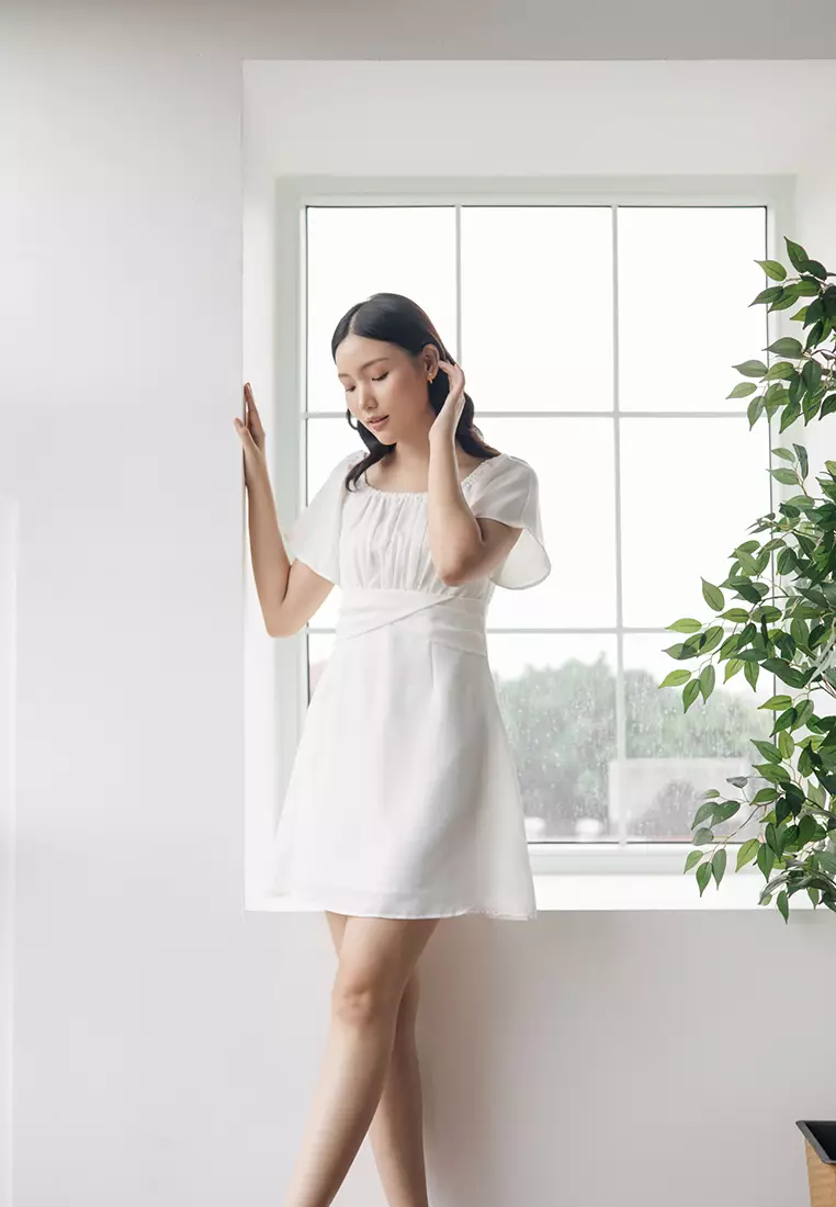 Kaye Ruffle Sleeve Mini Dress in White