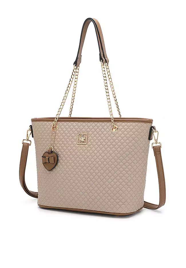 Women's 3 in 1 Quilted Bag - Tote Bag / Wallet / Pouch (Tas 3 in 1 - Tas Jinjing / Dompet Wanita / Kantong Wanita) - Krem