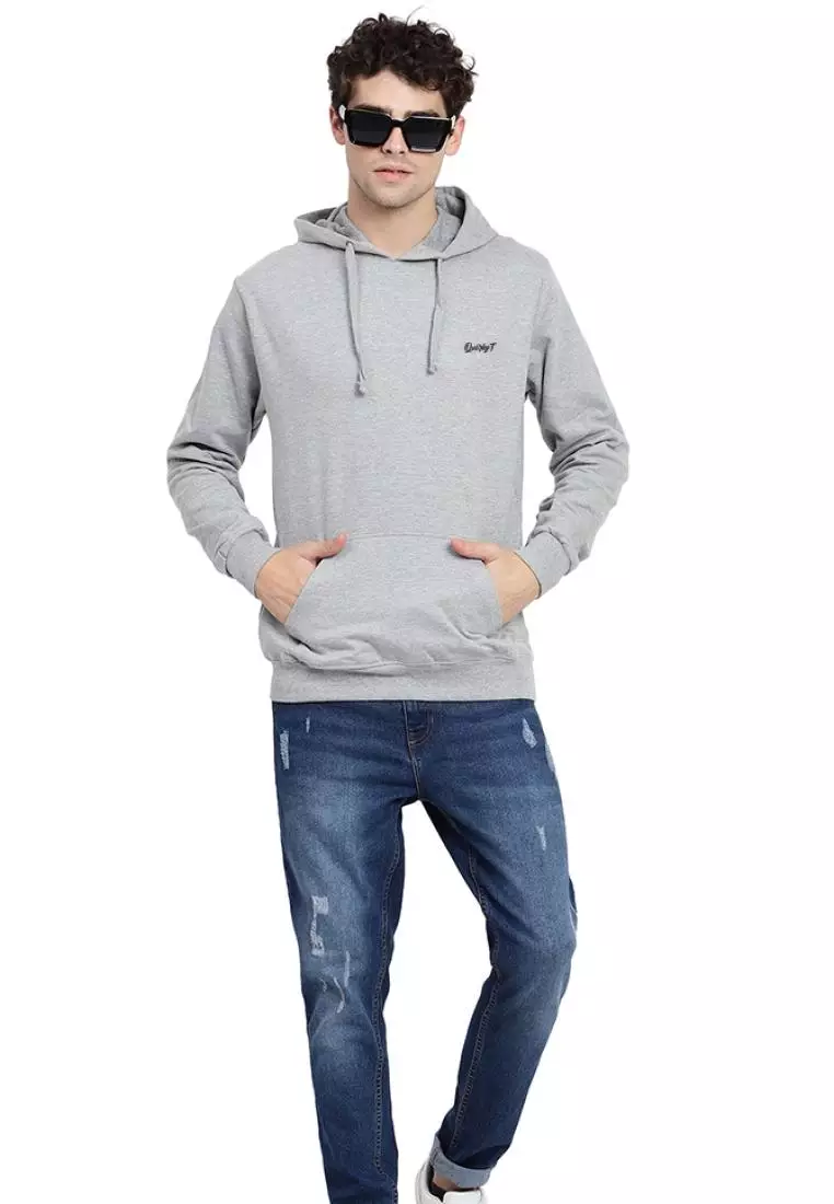 Mens Coloured Skull Graphic Print Grey Cotton Relaxed Fit  Hoodie