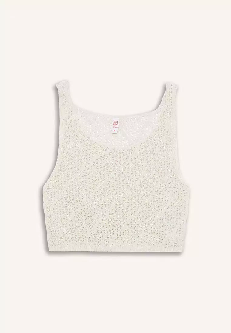 Round Neck Crop Sleeveless Knitwear Beach Top