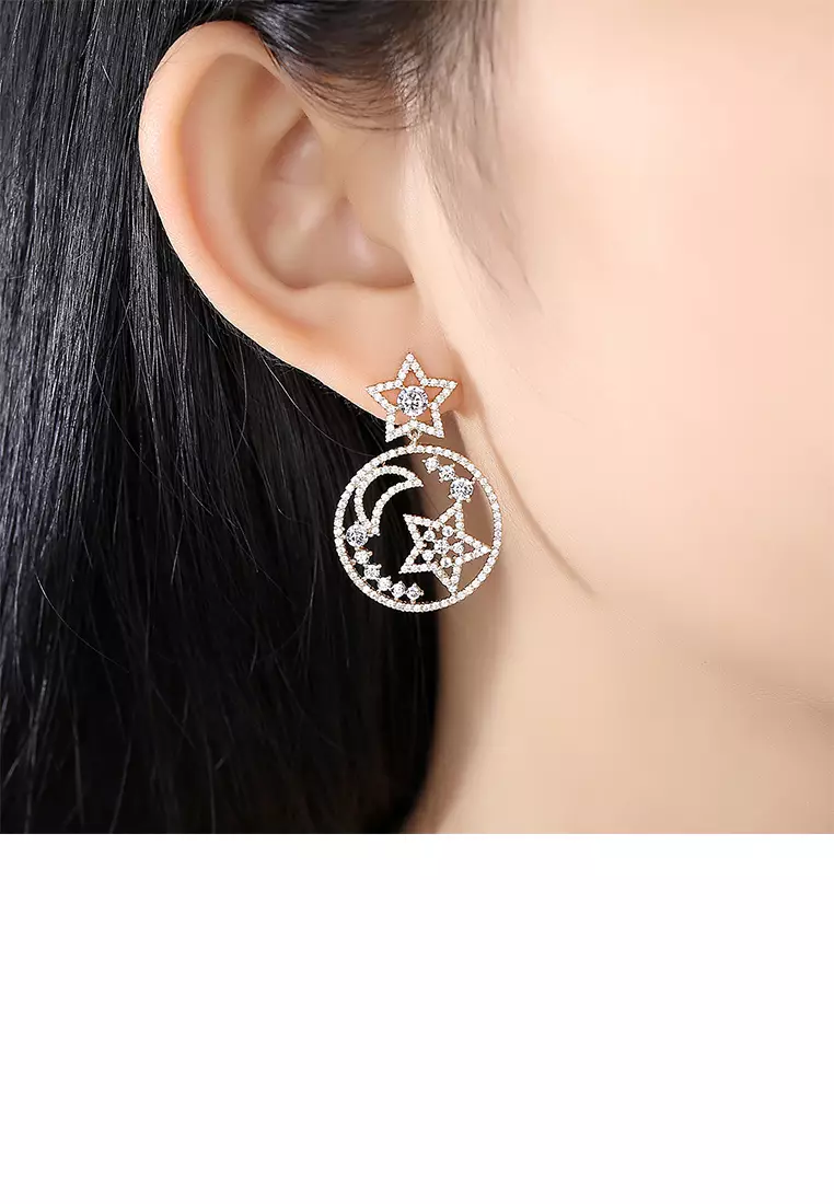 Asymmetric star moon earrings hotsell