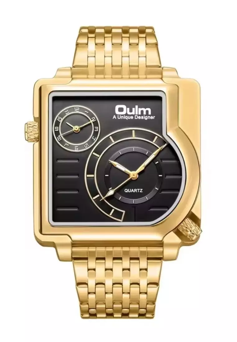 Buy Oulm Large Men's Quartz Watch - 48x48mm - IP Gold Stainless Steel ...