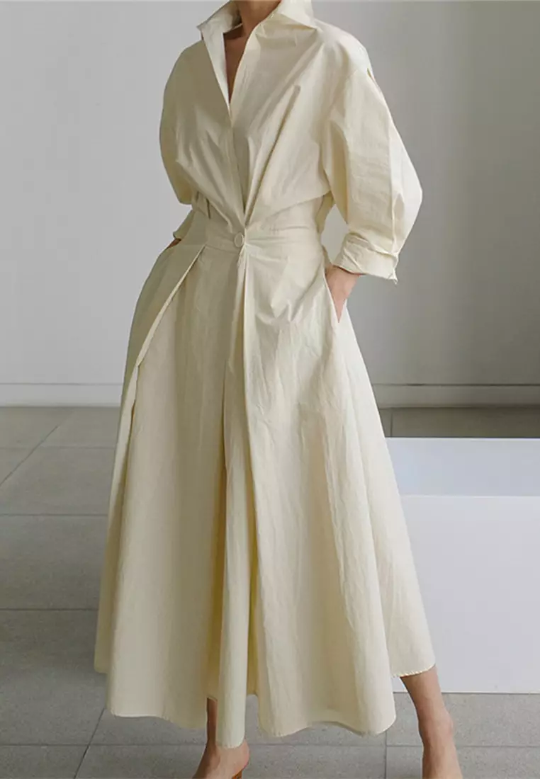 Simple and elegant solid color shirt dress CA101955BE