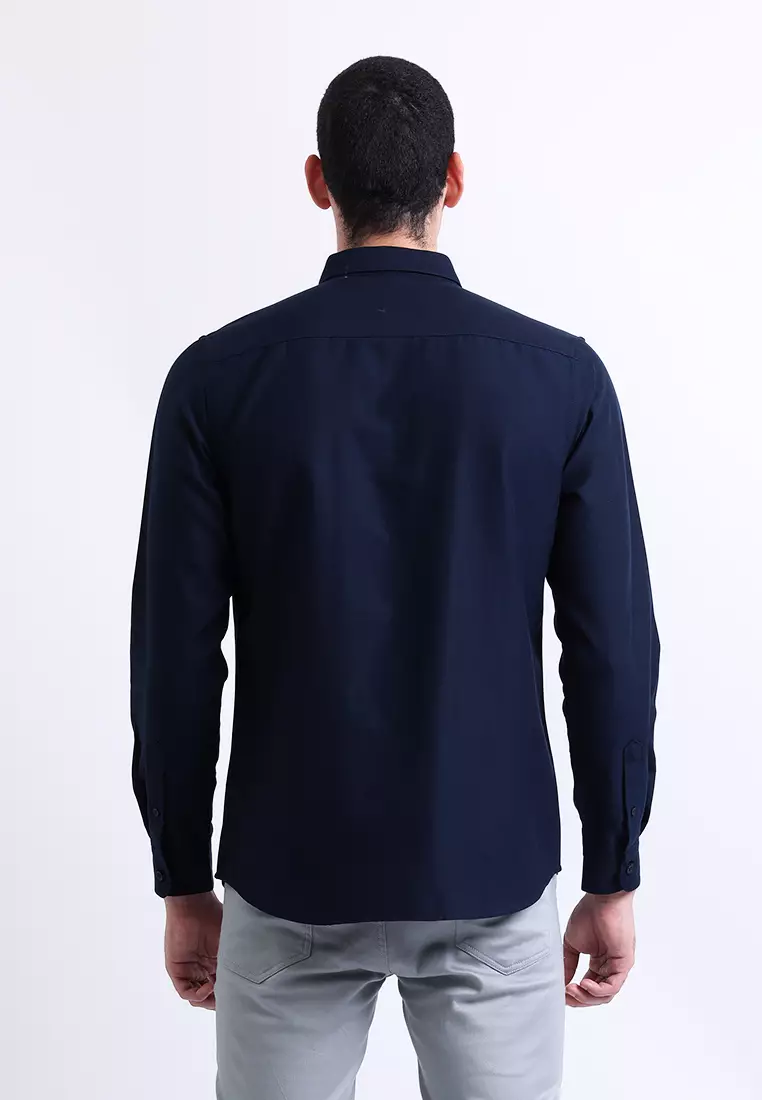 Manzone Kemeja Lengan Panjang Pria Slim Fit Foxy - Navy