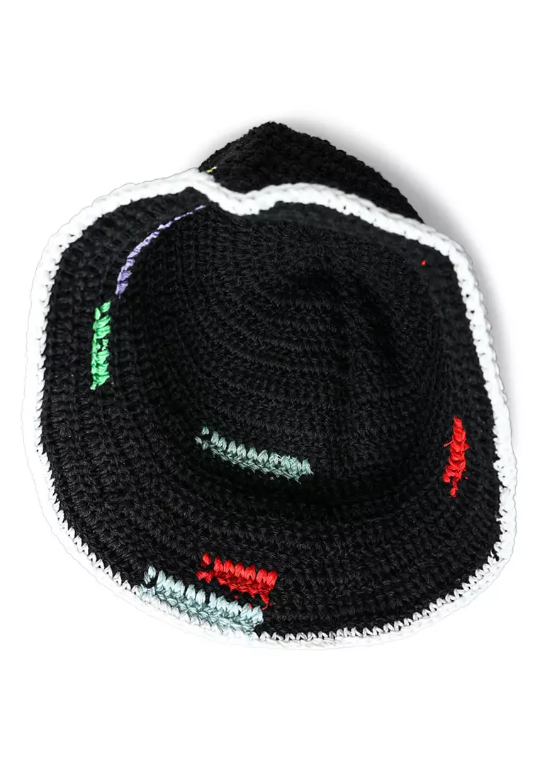 Black Rainbow Knit Bucket Hat