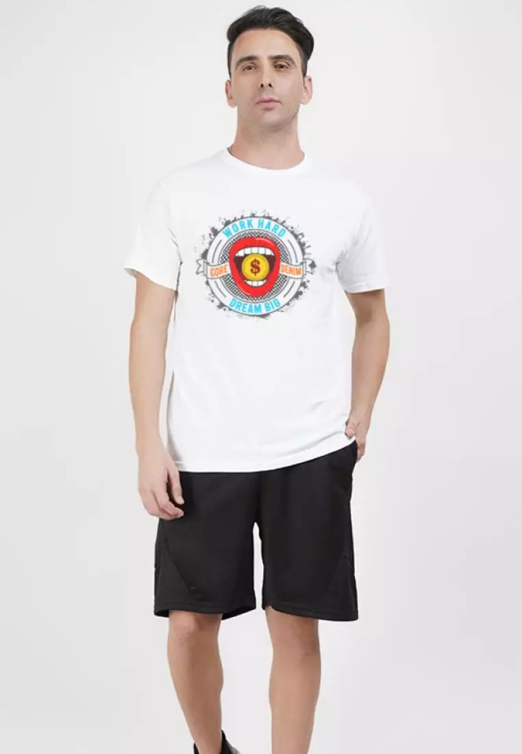 Work Hard Graphic White Cotton Short Sleeve Regular Fit Tee