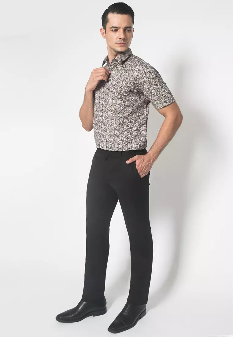 Johnwin - Kemeja Formal - Batik - Coklat - Regular Fit