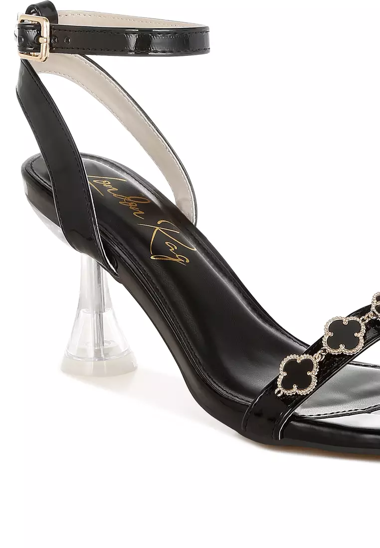 Charm Detail Spool Heels In Black