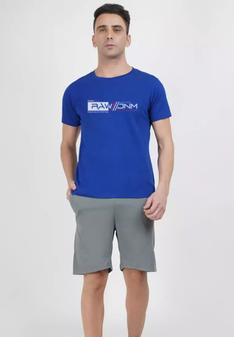 Raw Denim Royal Blue Cotton Short Sleeve Crew Neck Relaxed Tee