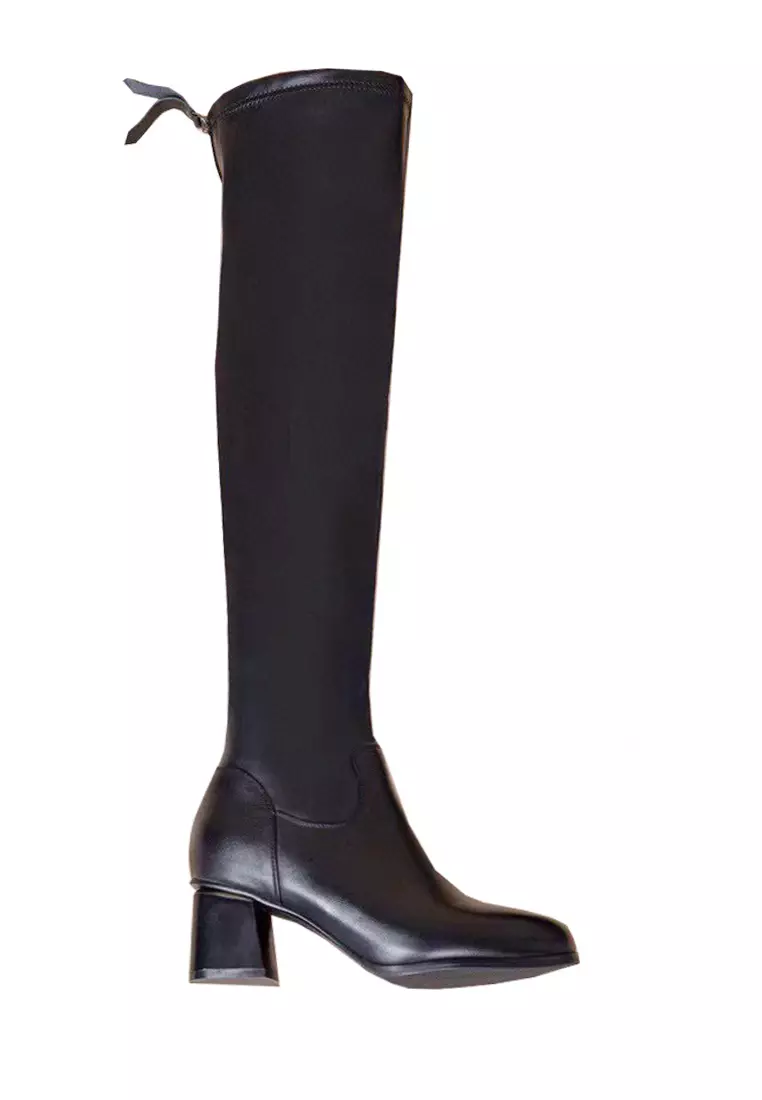 Discount on Twenty Eight Shoes  shoes - SKU: VANSA Slim Over The Knee Cow Leather Stretch Boots VSW-B2188365