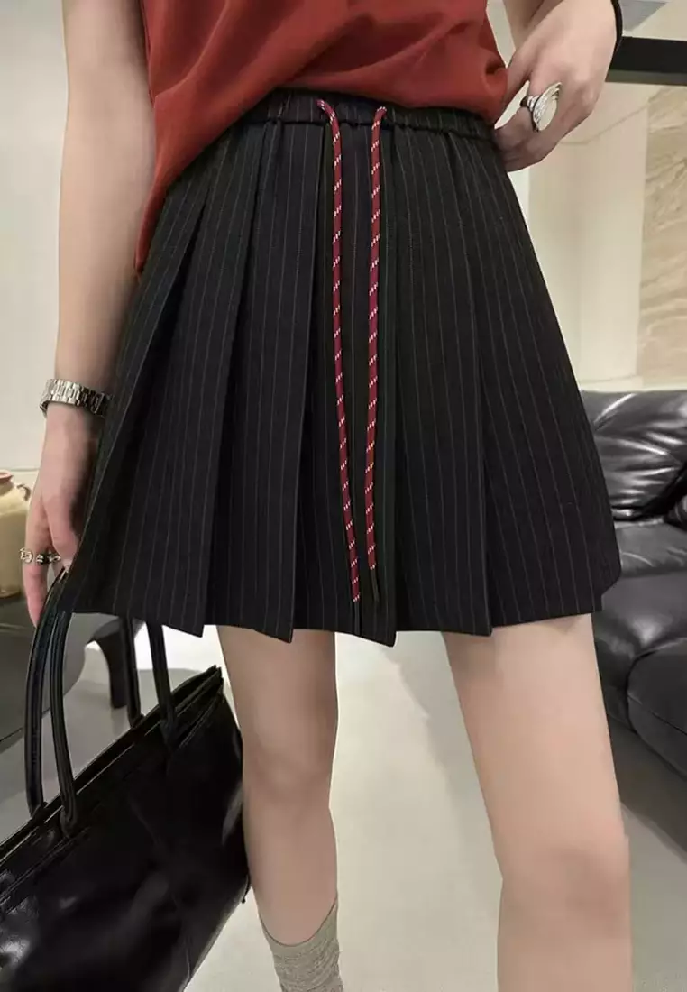Stripe Pleated Mini Skirt