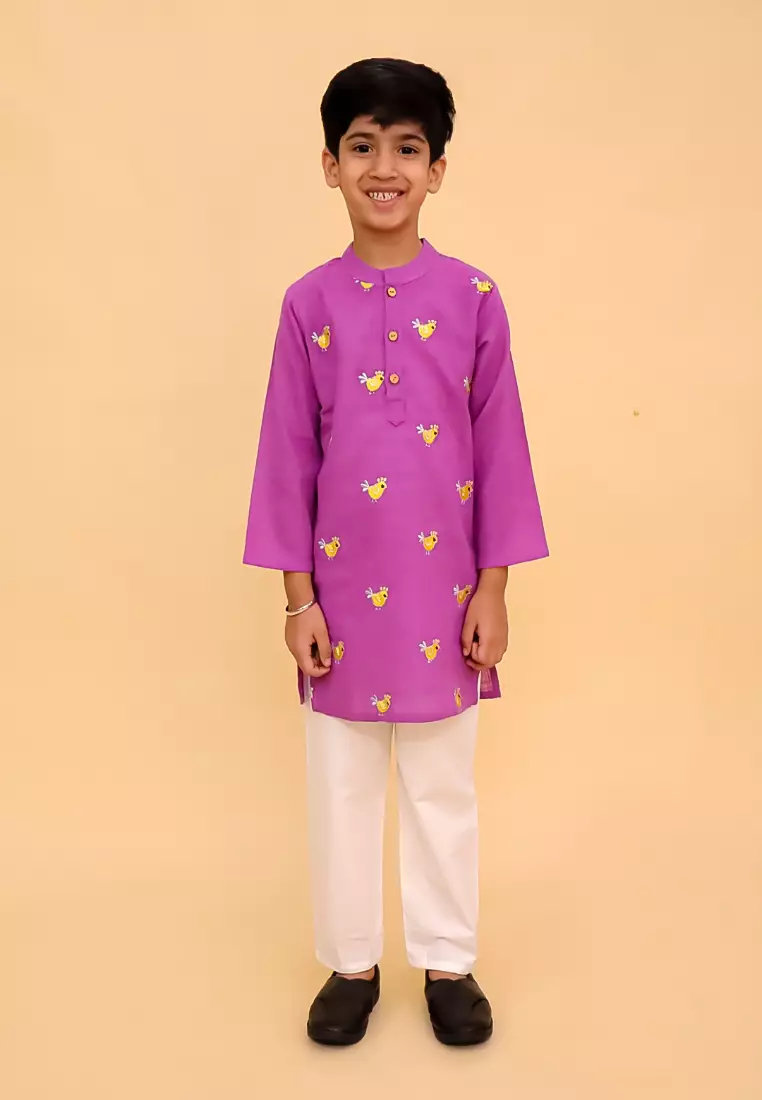 The Mom Store Tweet Dreams 男童刺绣库尔塔睡衣套装 - 紫色