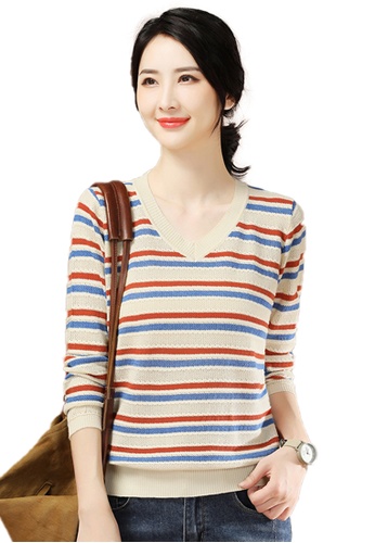 A-IN GIRLS multi Fashion Striped V-Neck Sweater 22BCEAA5470098GS_1