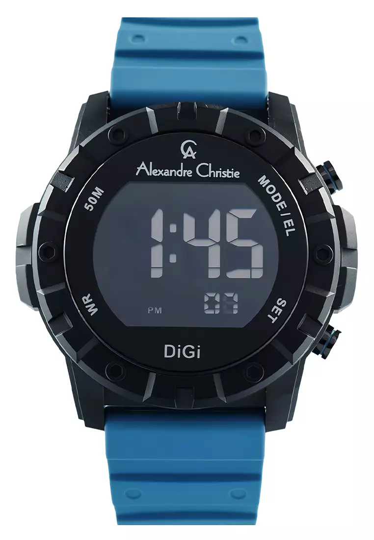 Alexandre Christie - Jam Tangan Digital Pria - Black - Blue Rubber Strap - 9364 MHRIPBABU