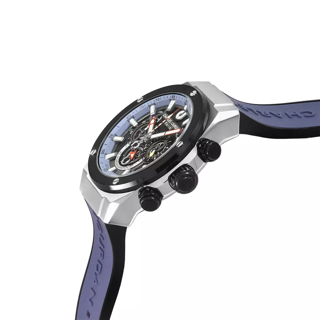 Jam Tangan Pria Charles Jourdan Ludis Quartz Black Blue Silicone Strap CJ1123-1382C Original