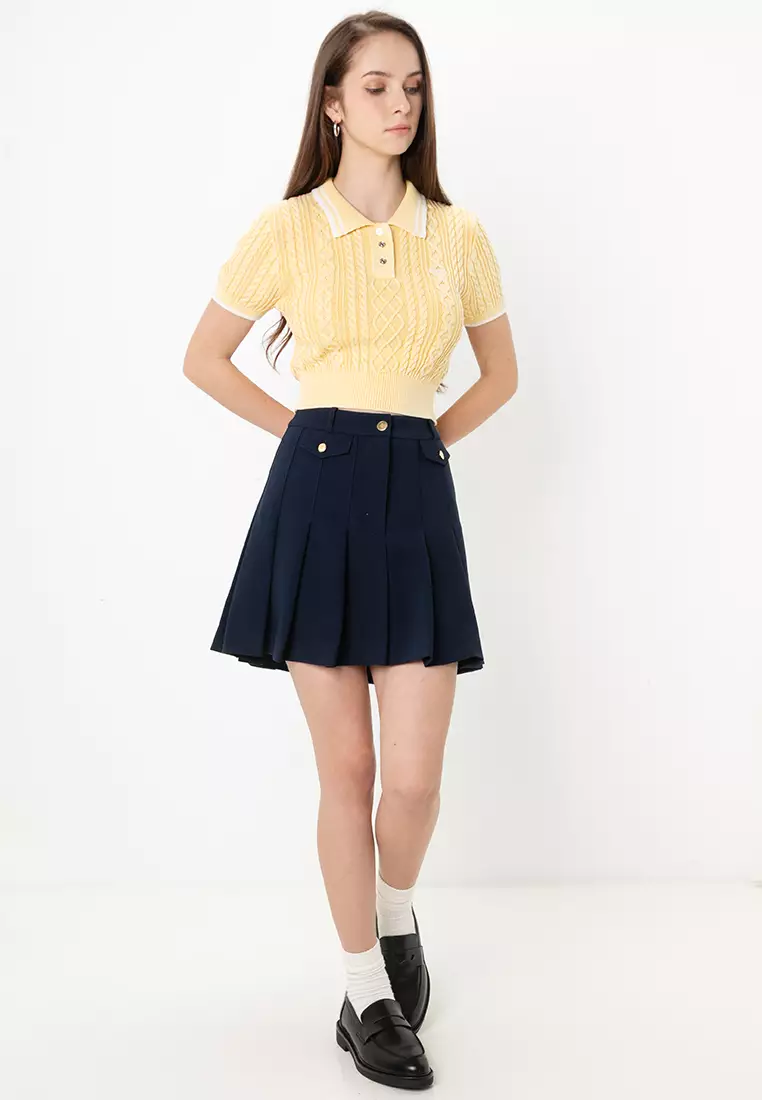 Cable Knit Cropped Polo Top - Tommy Jeans