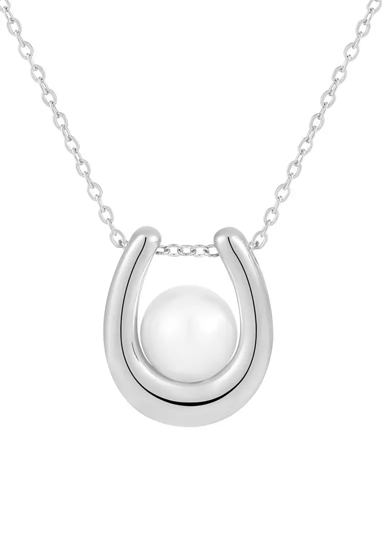 Unice Unique "U" Shape with Pearl Pendant Chain Necklace in Silver