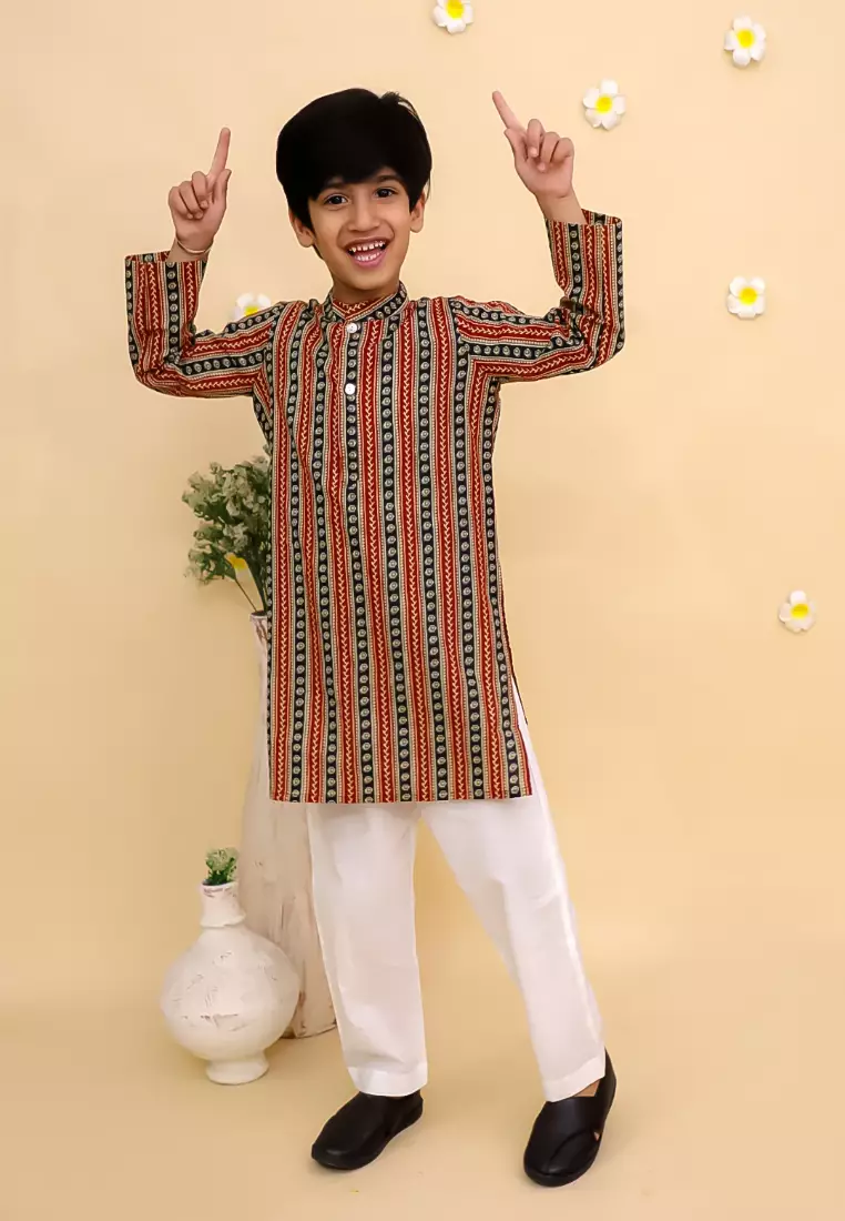 The Mom Store 卡拉姆卡里男童库尔塔套装 - 栗色