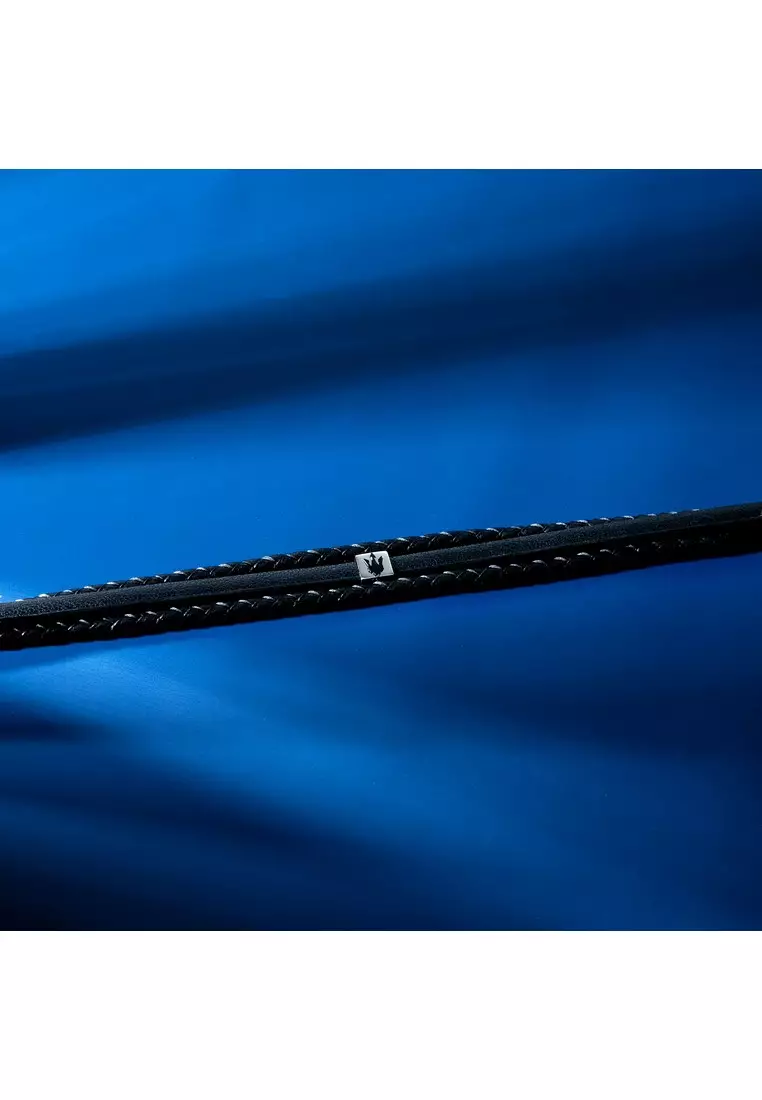 Maserati Leather Bracelet ,Men's Jewels ,Stainless Steel,19+3.5cm, Rose gold plated, Black, JM525AVE32（Adjustable）