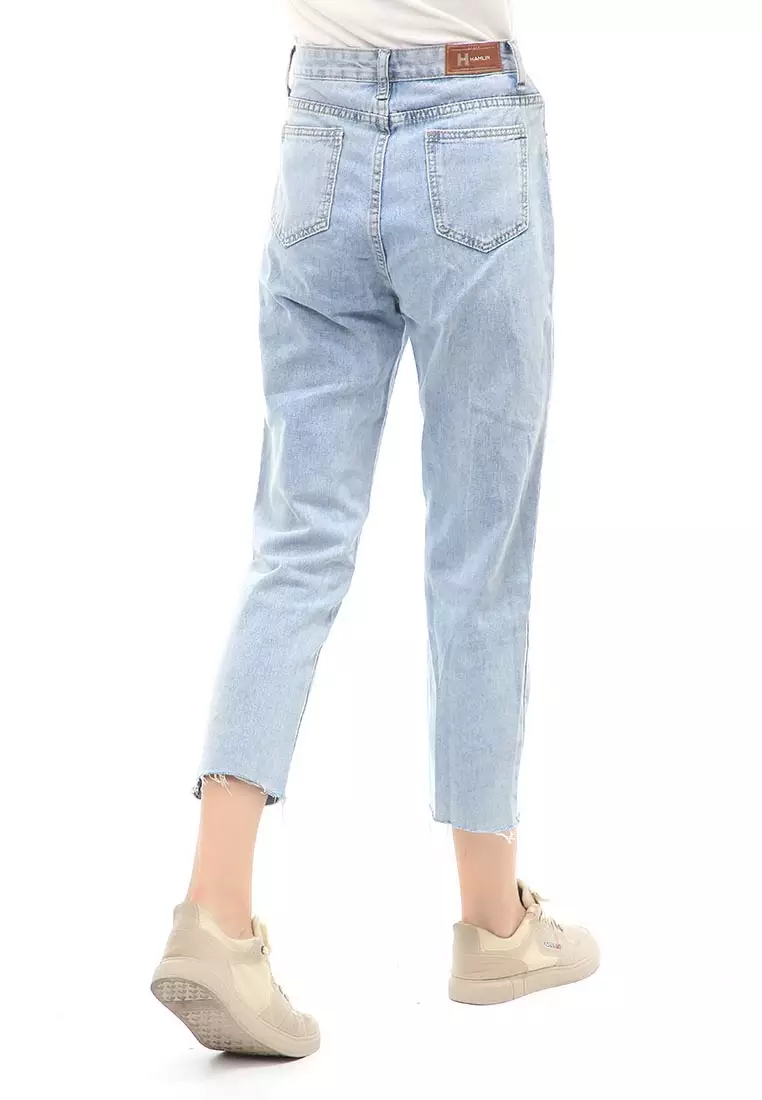 Jourel Celana Panjang Ripped Jeans Wanita Stylish Design Material Denim ORIGINAL - Light Blue