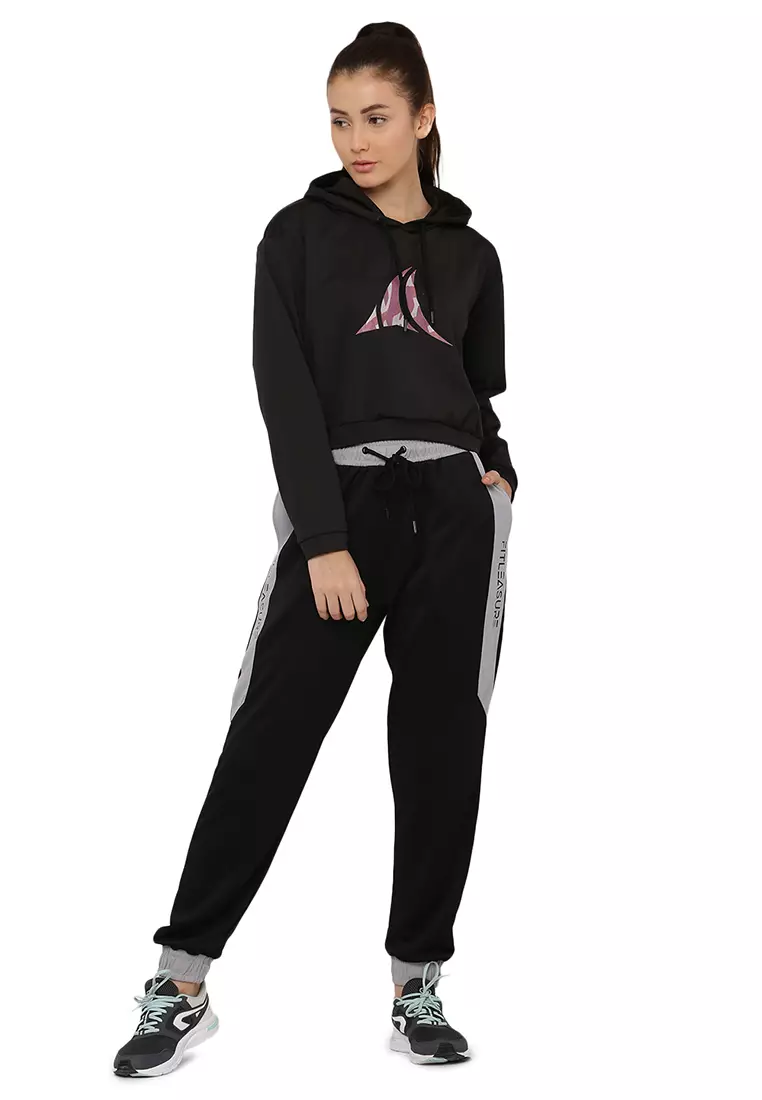 Hoodie Wanita Latihan/Pelatihan Tanaman Hitam