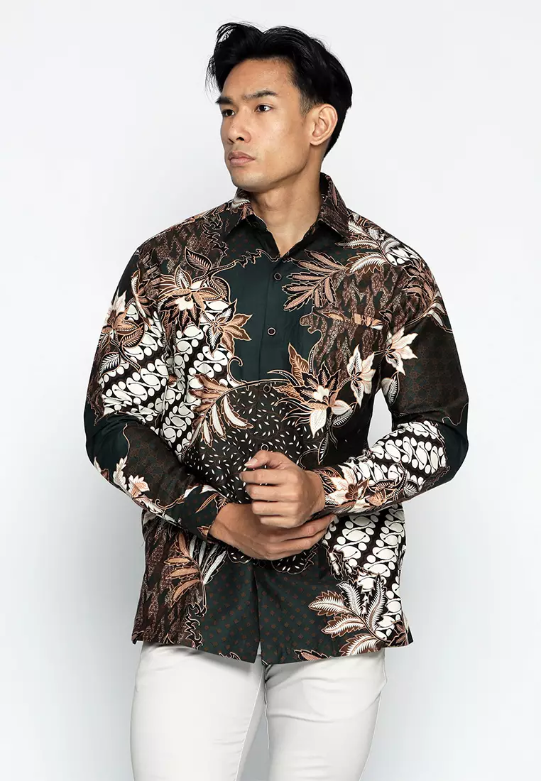 Casella Kemeja Pria Lengan Panjang Premium | Baju Kemeja Batik Pandawa Series Nakula 703 Green