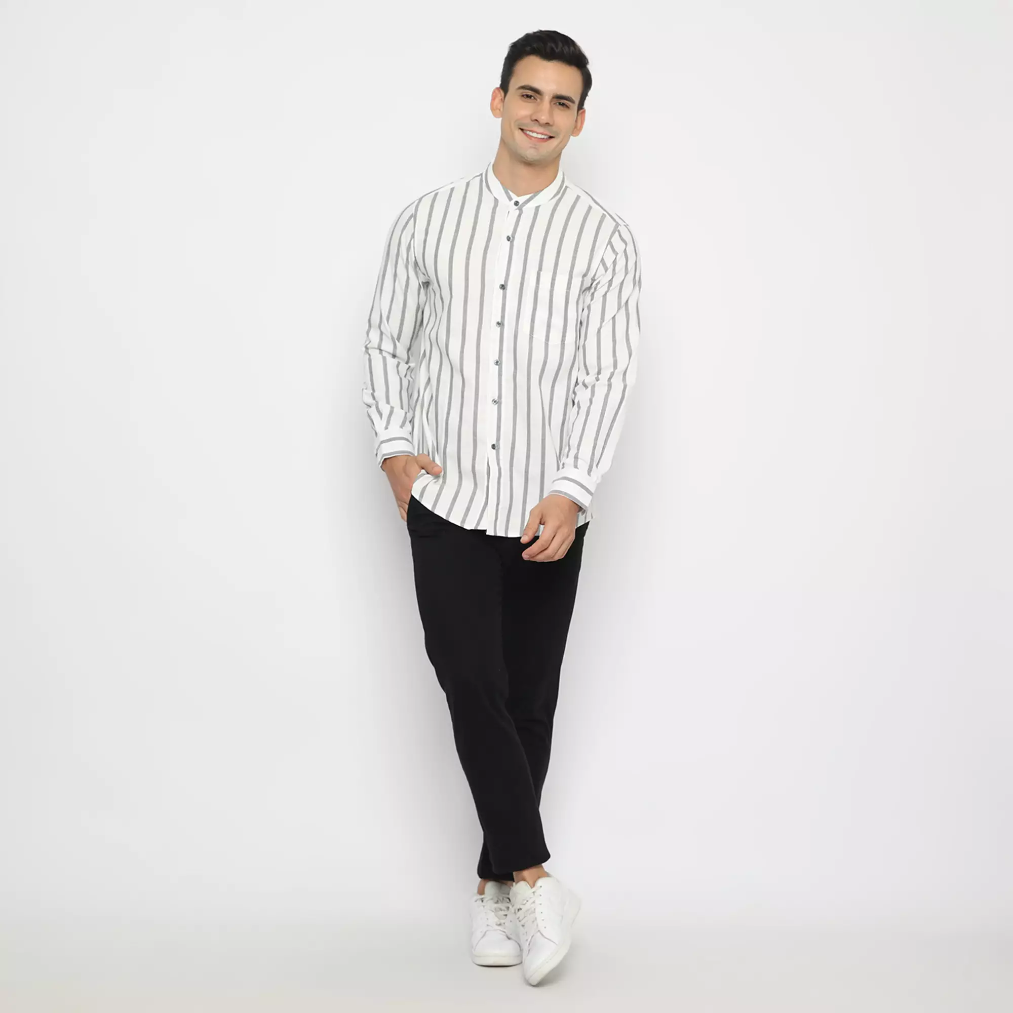 Platini Kemeja Pria Koko Shanghai Lengan Panjang Katun Oxford Abu 961127