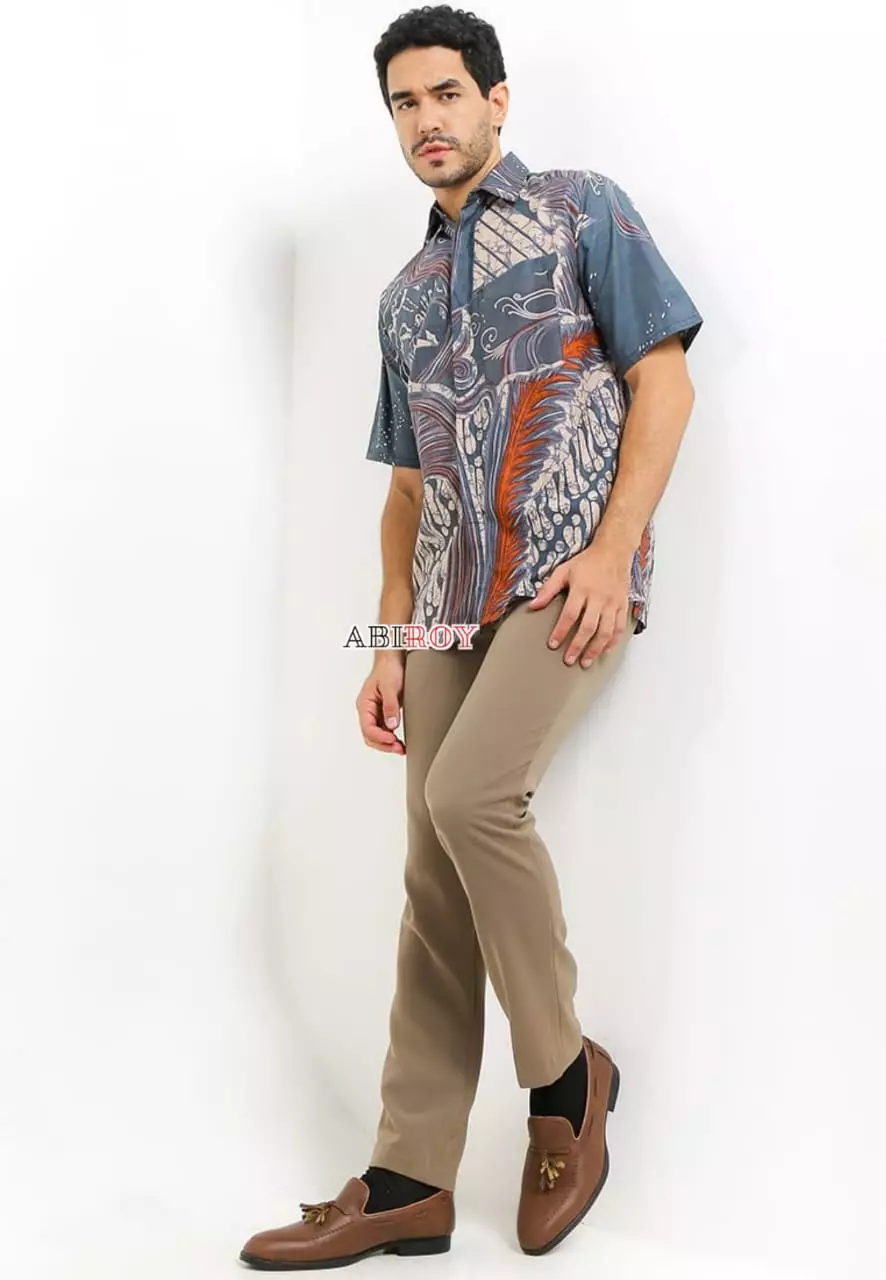 Akarasya Abu Kemeja Batik Pria Premium Slimfit Lengan Pendek NLN