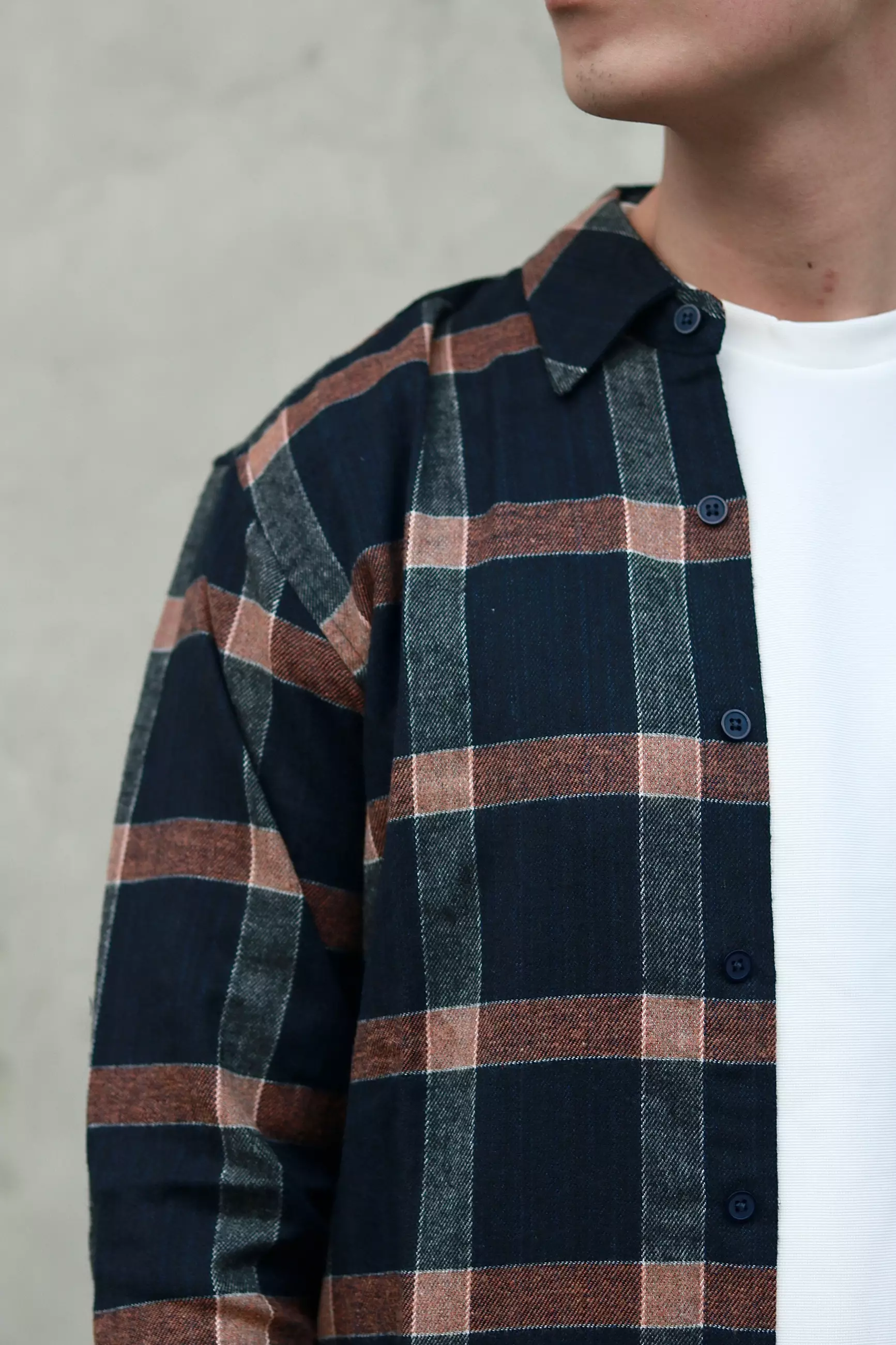 Kale Kenley Brown/Kemeja Flanel Pria Lengan Panjang