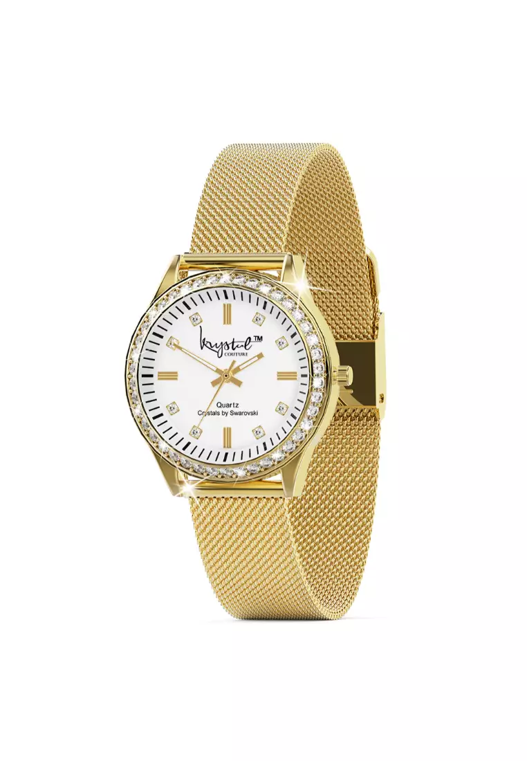 KRYSTAL COUTURE Sensational Lux Gold on White Watch Embellished With SWAROVSKI Crystals
