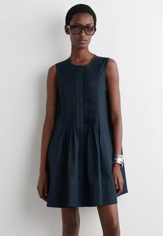 Pintucked Cotton Mini Dress