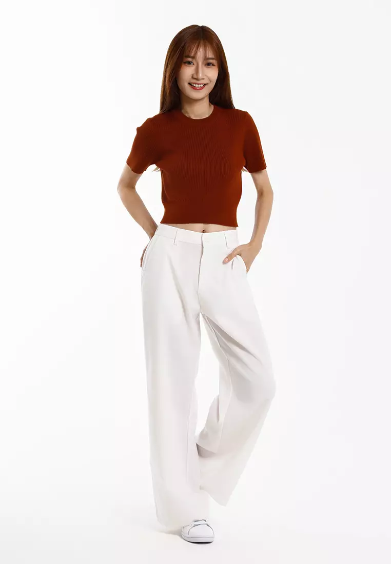 Forest Ladies Cotton Linen Blend Elastic Waisted Wide Leg Pants Women Long Pants - 810547-06OffWhite