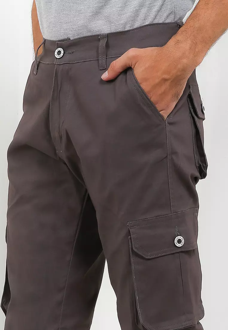 Celana Cargo Pants Cotton Twill Stretch - Grey