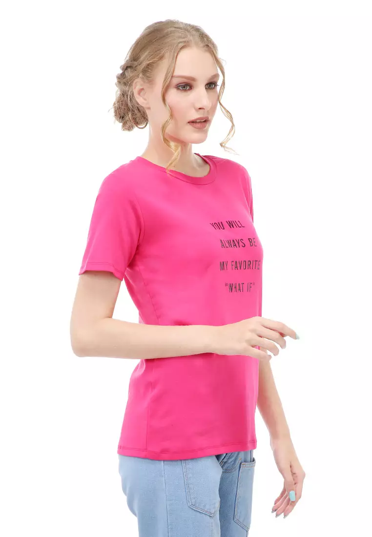 Genevie Kaos Kasual Wanita Lengan Pendek You Will Be Material Cotton ORIGINAL - Pink Fanta