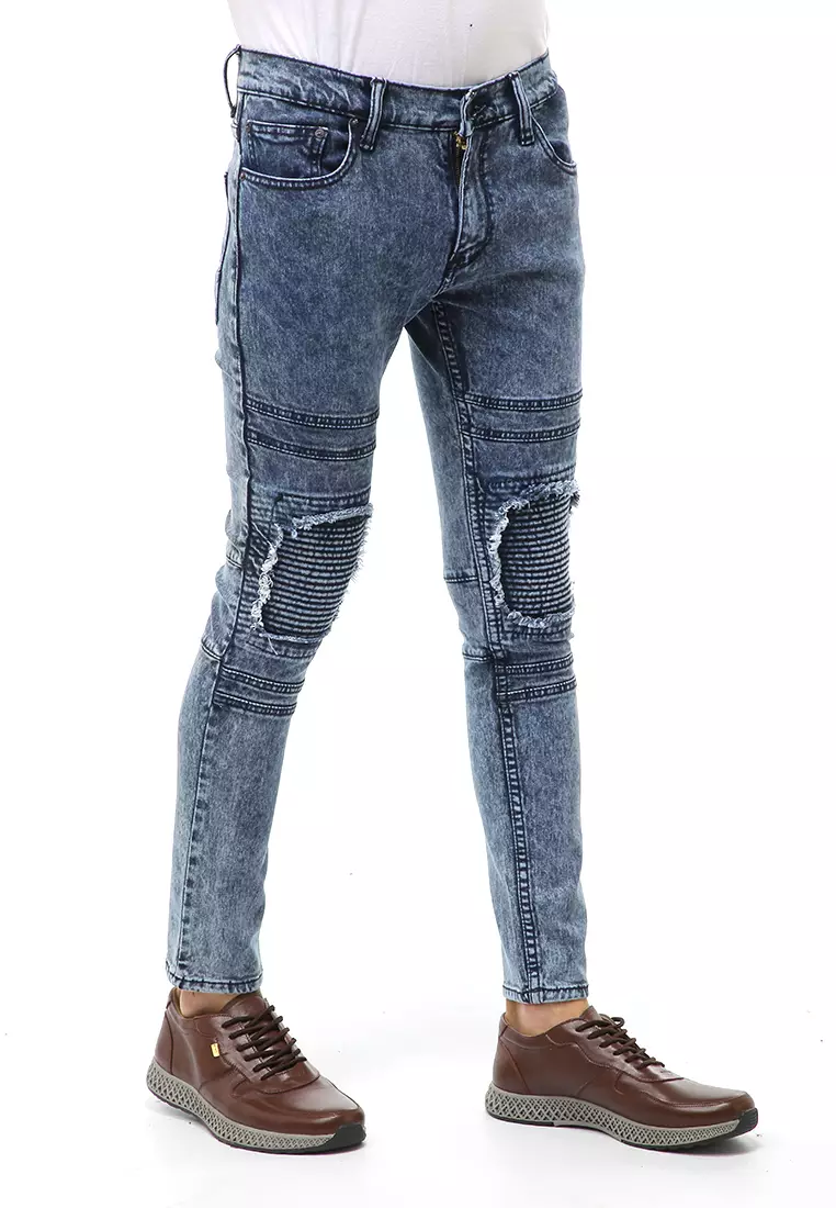 Locko Long Pants Celana Panjang Ripped Jeans Pria Material Denim ORIGINAL - Navy Snow
