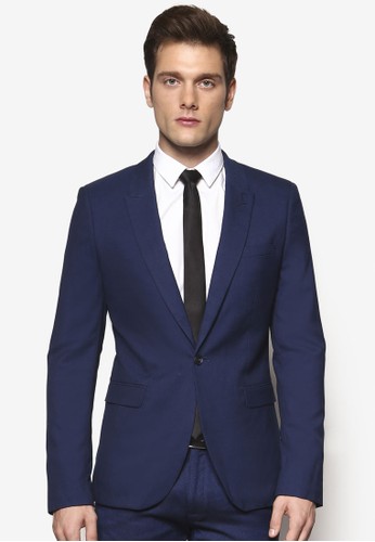 Blue Textured Ultra Skiesprit台灣nny Fit Suit Jacket, 服飾, 超貼身版型
