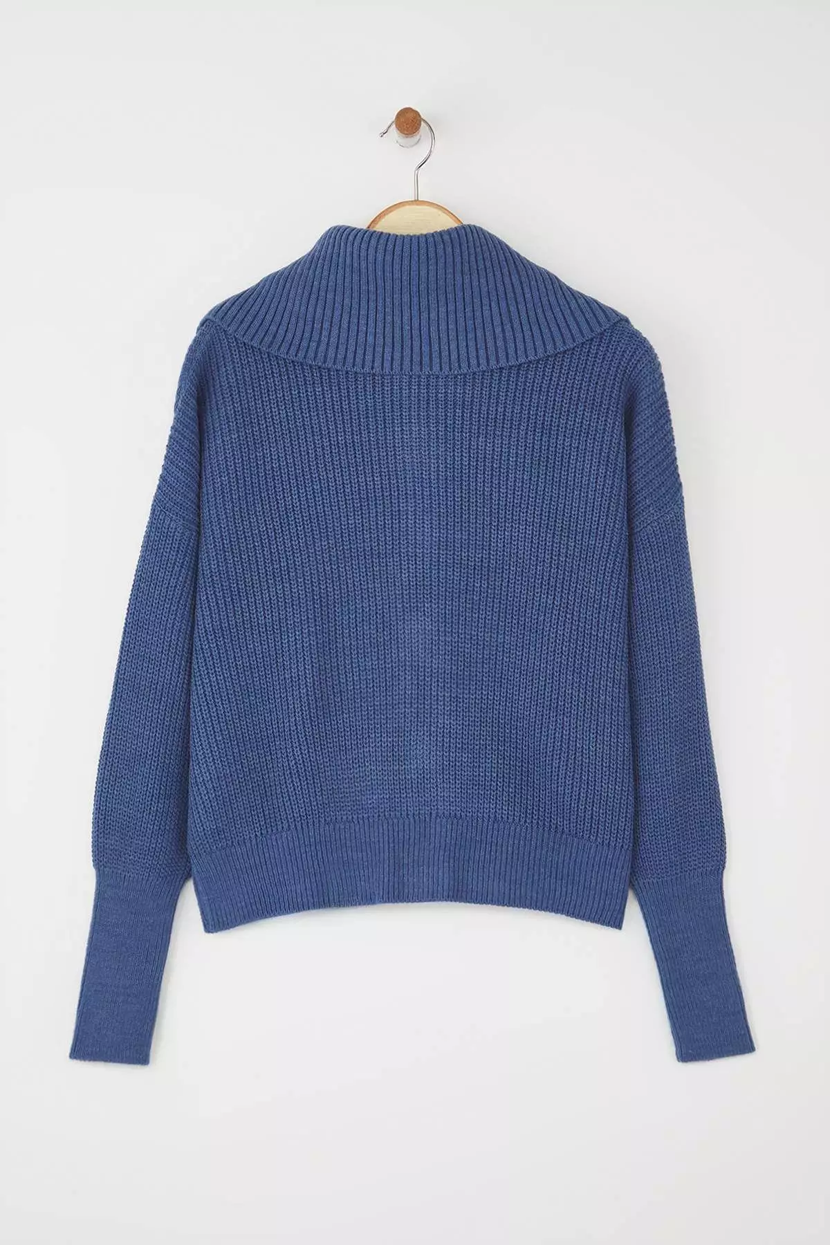 Indigo Wide Fit Turn-Down Collar Zip-Up Knitwear Cardigan Twoaw24Hi00072