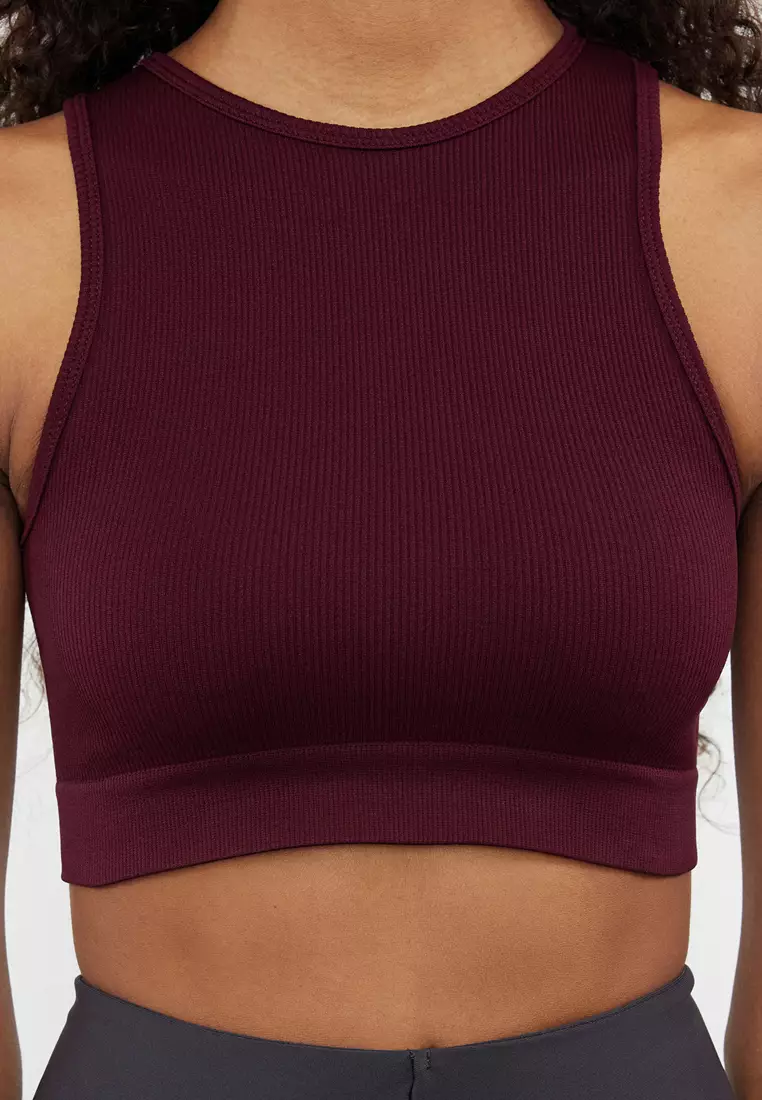 Plum Seamless/Seamless Ribbed And Lightly Supported/Shaping Knitted Sports Bra