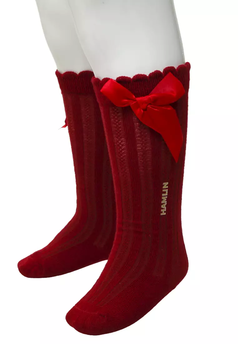 Candie Kaos Kaki Panjang Anak Perempuan Desain Pita Kids Socks Anti Slip Material Cotton ORIGINAL - Red